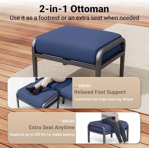 5-Piece Aluminum Outdoor Patio Furniture Set | Navy Blue with Thick Cushions for Patio, Garden & Porch