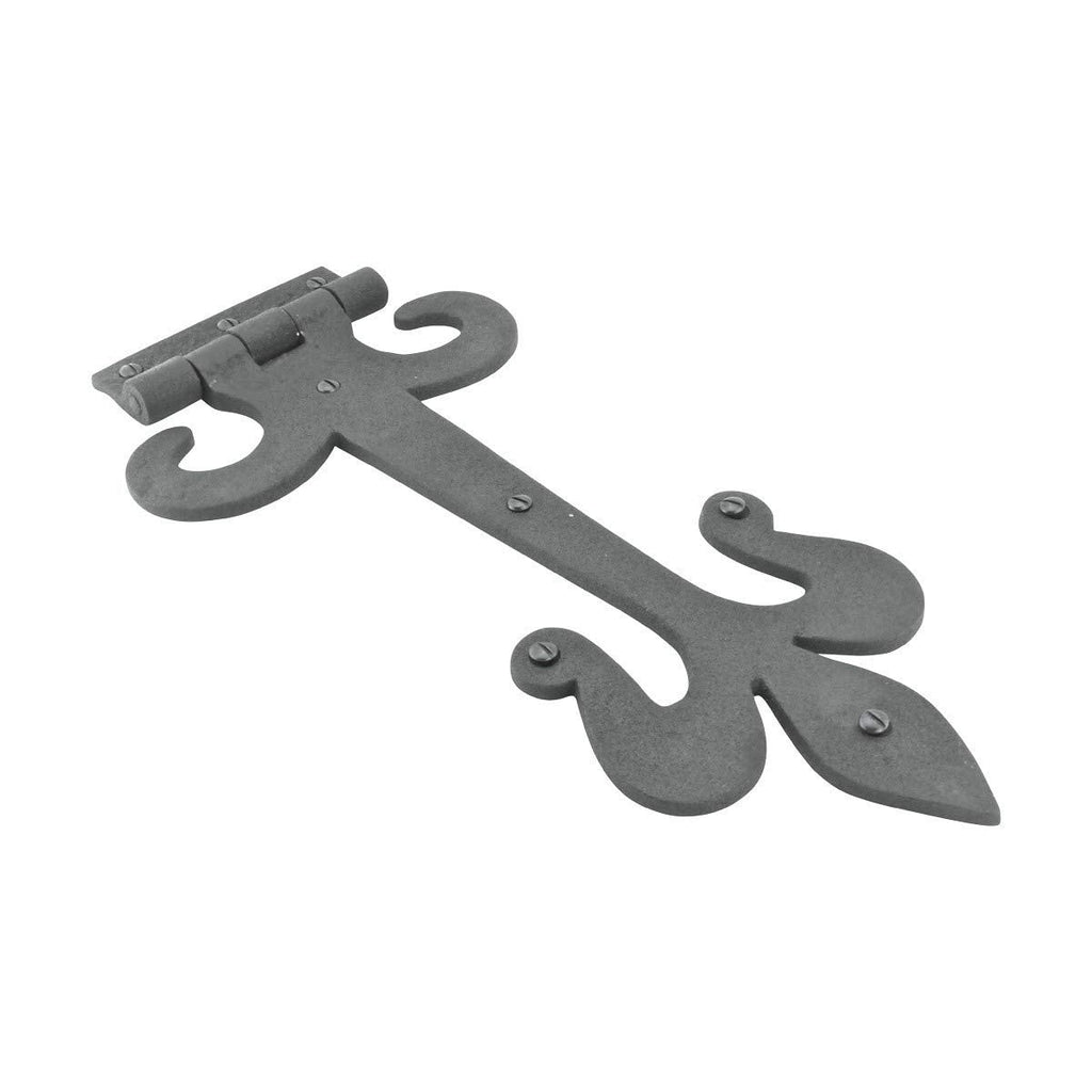 Gate Hinges 12 in. Black Wrought Iron Fleur De Lis Style Strap Hinges for Gates and Doors with Mounting Hardware