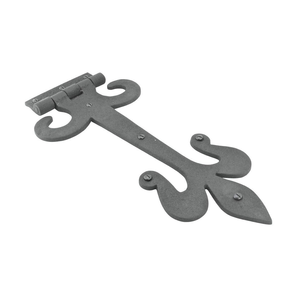 Gate Hinges 12 in. Black Wrought Iron Fleur De Lis Style Strap Hinges for Gates and Doors with Mounting Hardware