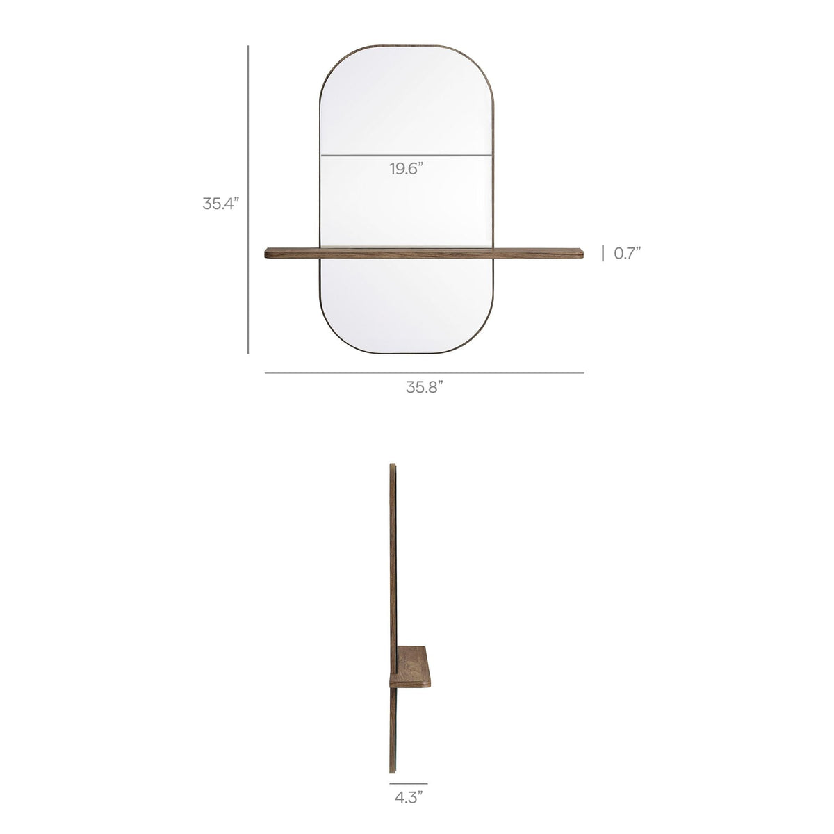 Solstice Oversized Wall Mounted Oval Mirror with Shelf in Walnut - Modern Decorative Accent Mirror, or Bathroom