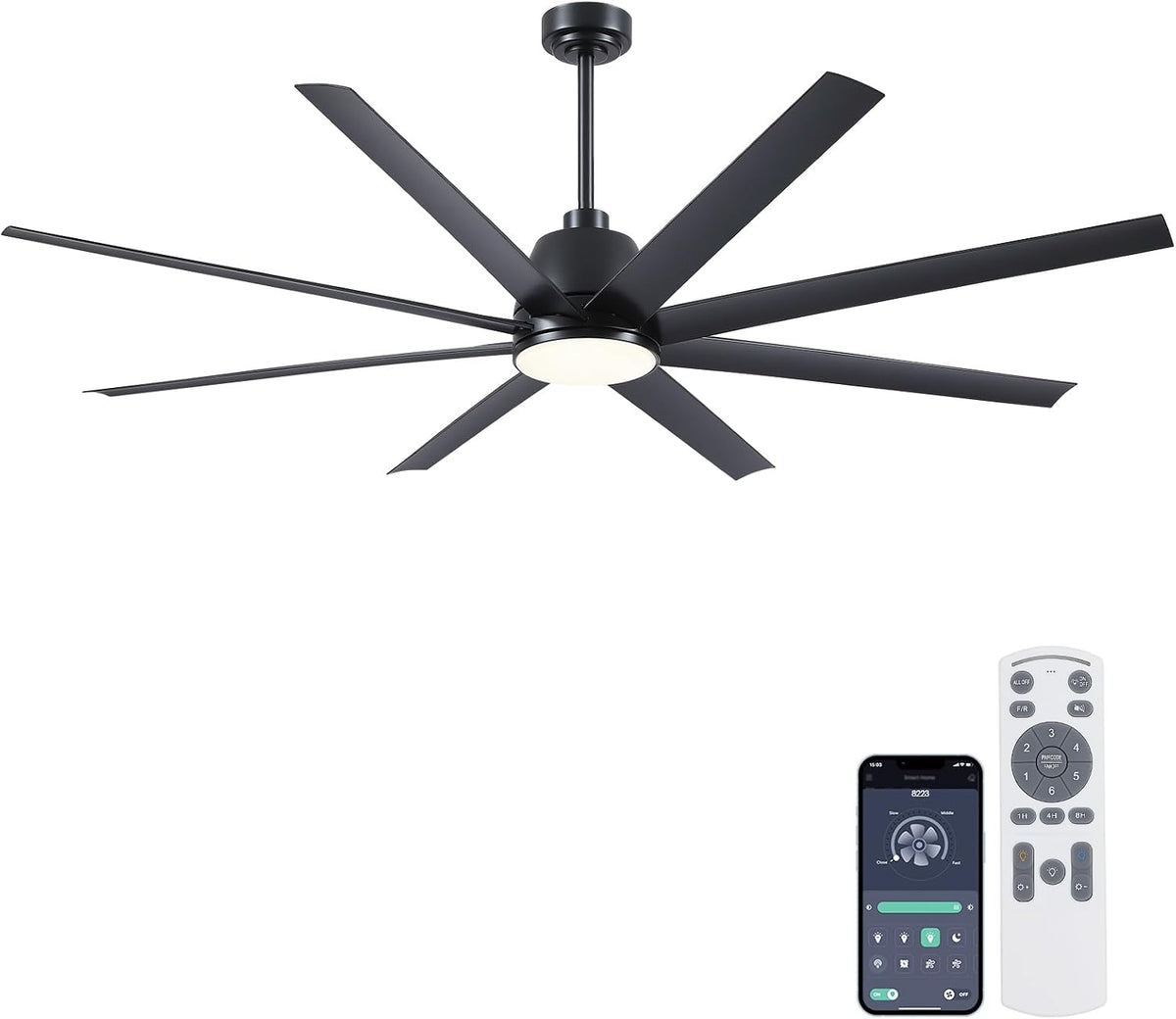 72" Black Indoor/Outdoor Ceiling Fan with Light & Remote