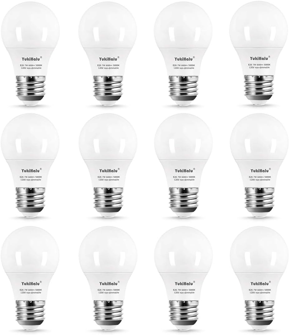 A15 LED Light Bulbs, 60W Equivalent, E26 Base, 5000K Daylight White, 7W 600 Lumens 120V, Ceiling Fan Light Bulbs