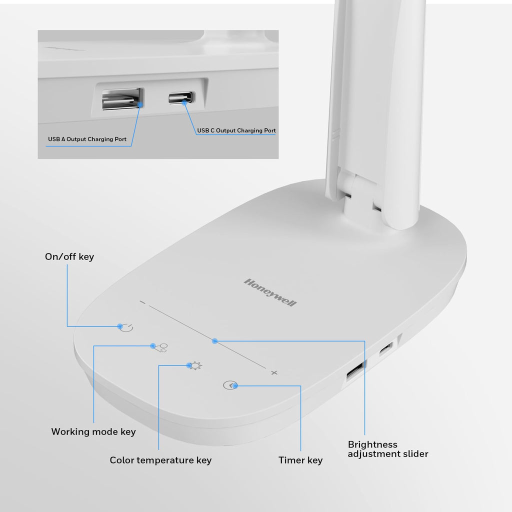 LED Desk Lamp, Eye-Caring Full Spectrum, USB Charging