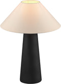 Novogratz x 18" Ceramic Table Lamp, Matte Black, Off-White Tapered Fabric Shade, in-Line Rocker Switch