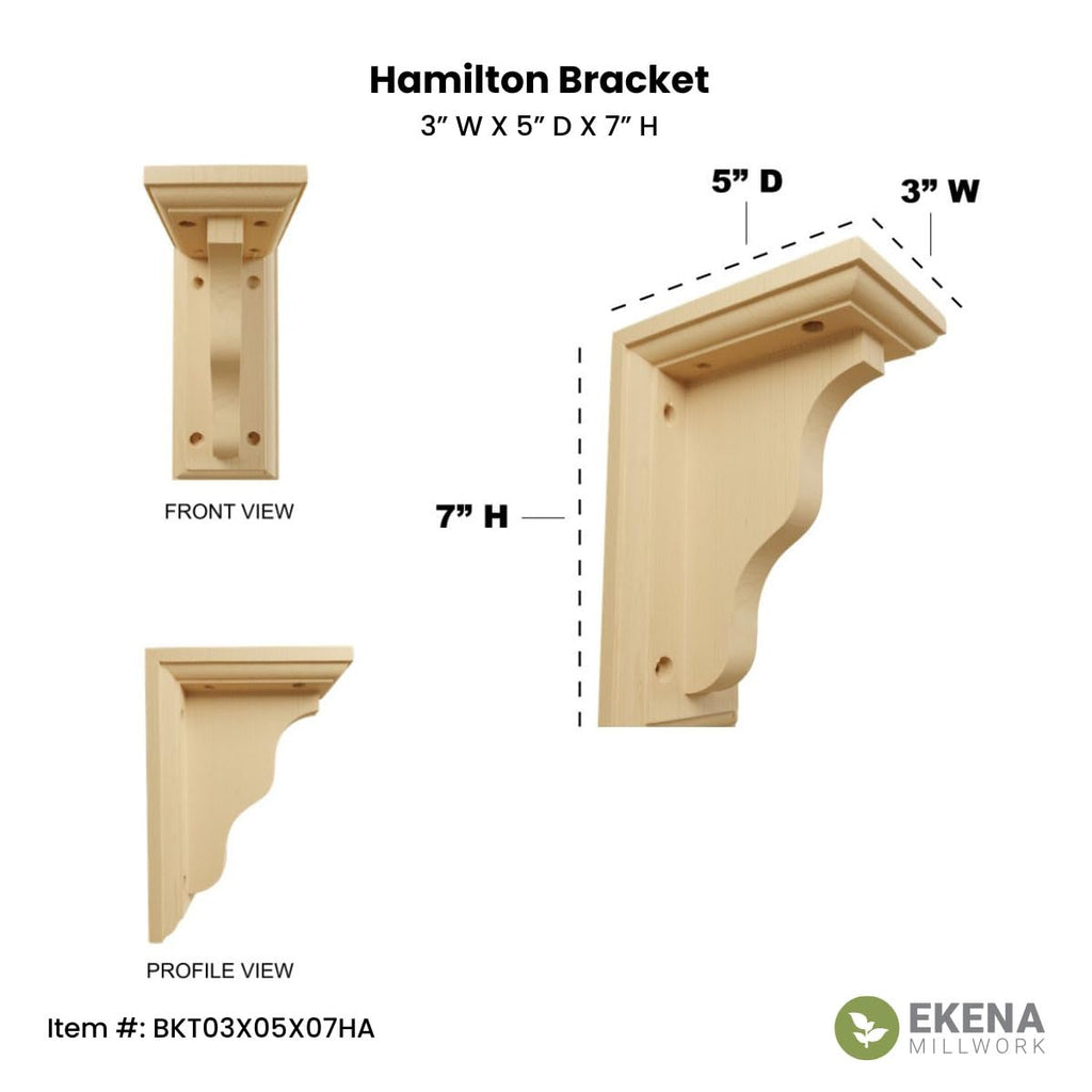 Hamilton Traditional Wood Brackets, 3"W x 5"D x 7"H , Maple