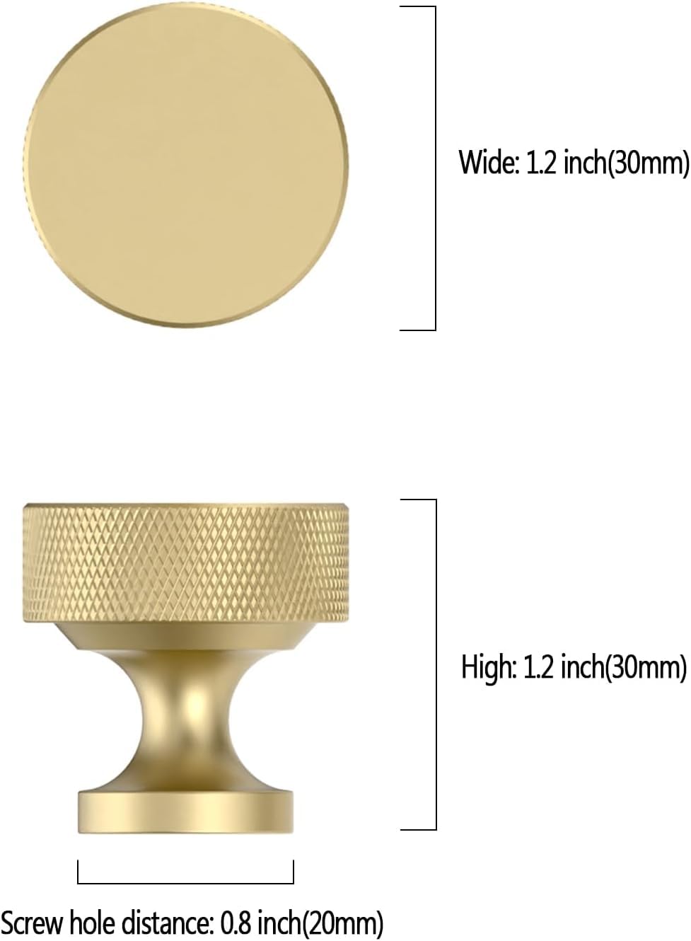 Brushed Gold Knurled Cabinet Knobs Round Drawer Pulls 2 Pack