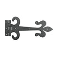 Gate Hinges 12 in. Black Wrought Iron Fleur De Lis Style Strap Hinges for Gates and Doors with Mounting Hardware