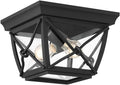 Belmont 2-Lights Outdoor Flush Mount Ceiling Light, 10 Inch Lighting Fixture for Porch, Patio and Entryway, Black