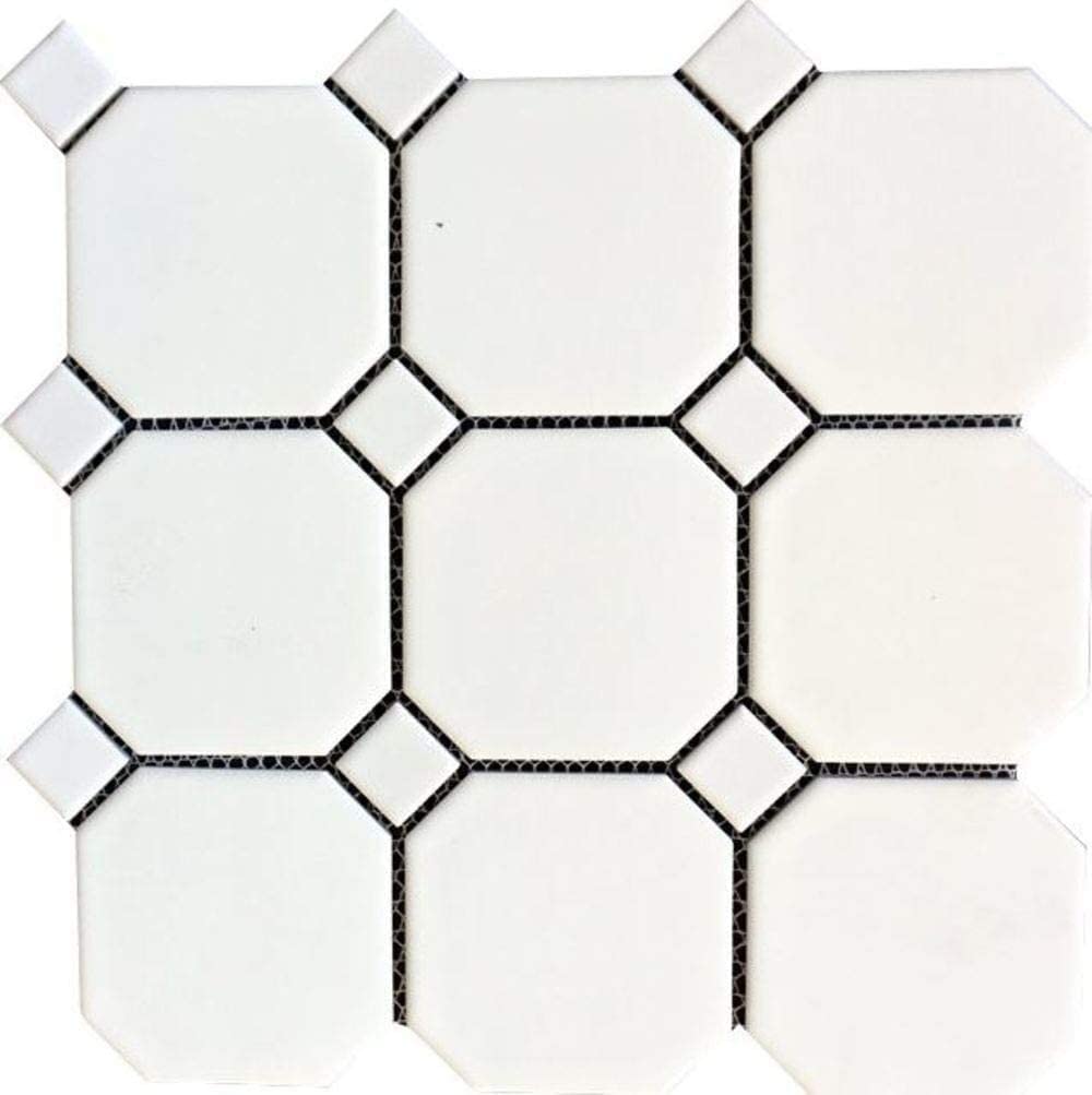 4" Octagon Tile Matte White Mosaic Porcelain Floor and Wall Tile Backsplashes, Accent Wall (White Dots Matte, 20