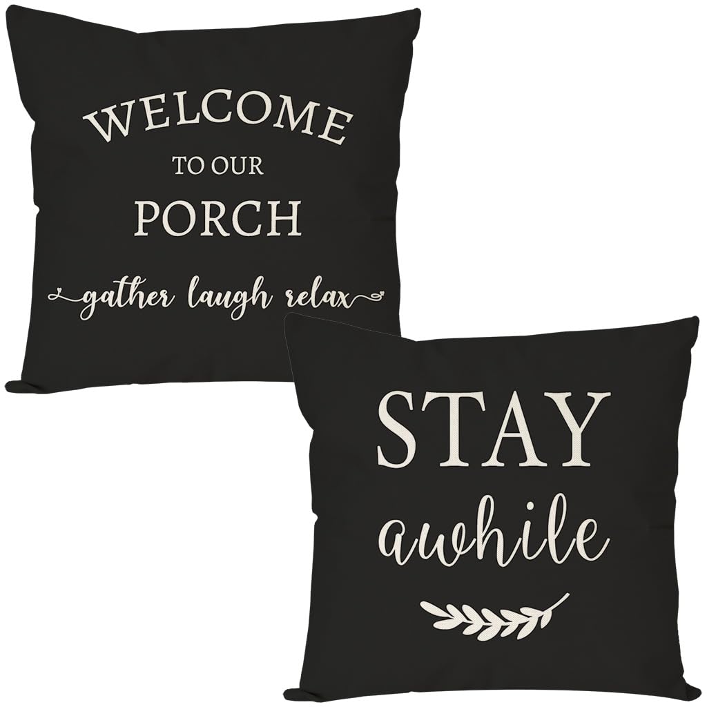 Outdoor Throw Pillow Covers 20x20 Inch Set of 2, Black