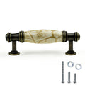 10 pcs Antique Brass Cabinet Drawer Pulls with Brown Marble Ceramic Handles and 3 inch Hole Centers for Cabinets