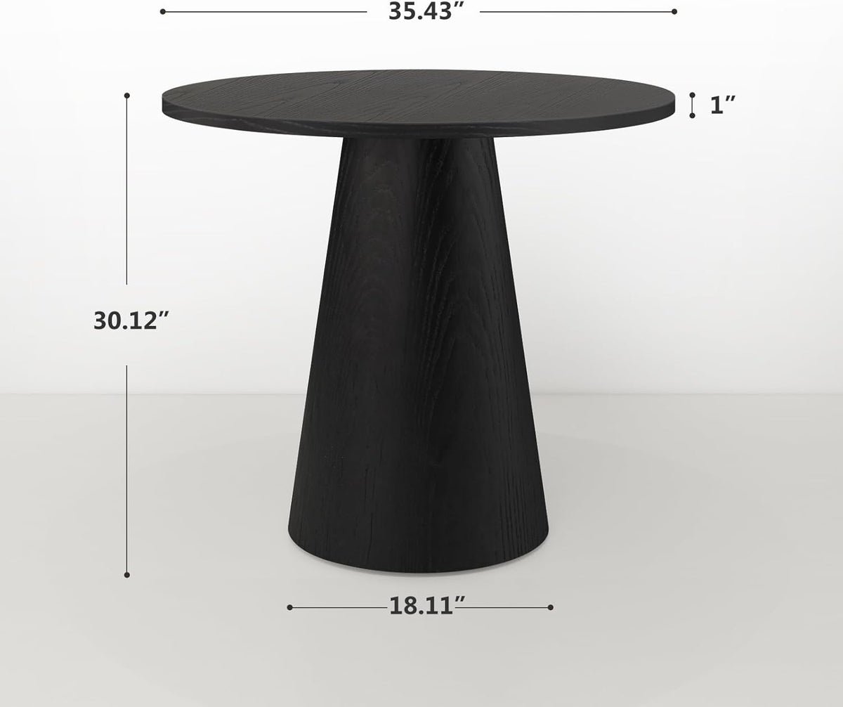 Round Dining Table Wood for 2-4, Modern Farmhouse Kitchen Table, 35'' Small Circle Dining Tables with Pedastal for