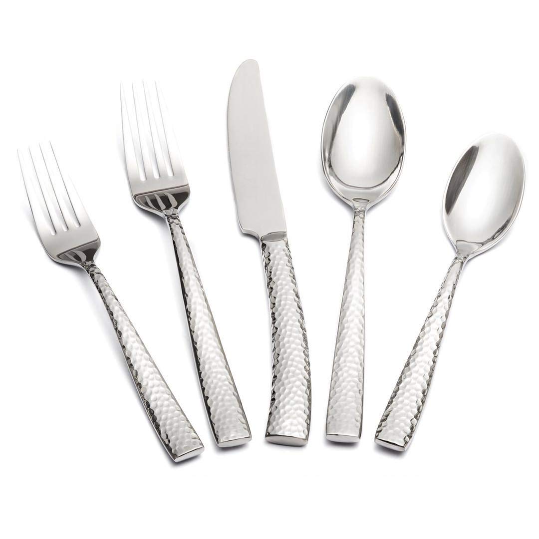 Silverware Set Hammered Pattern 60 Pieces Service for 12