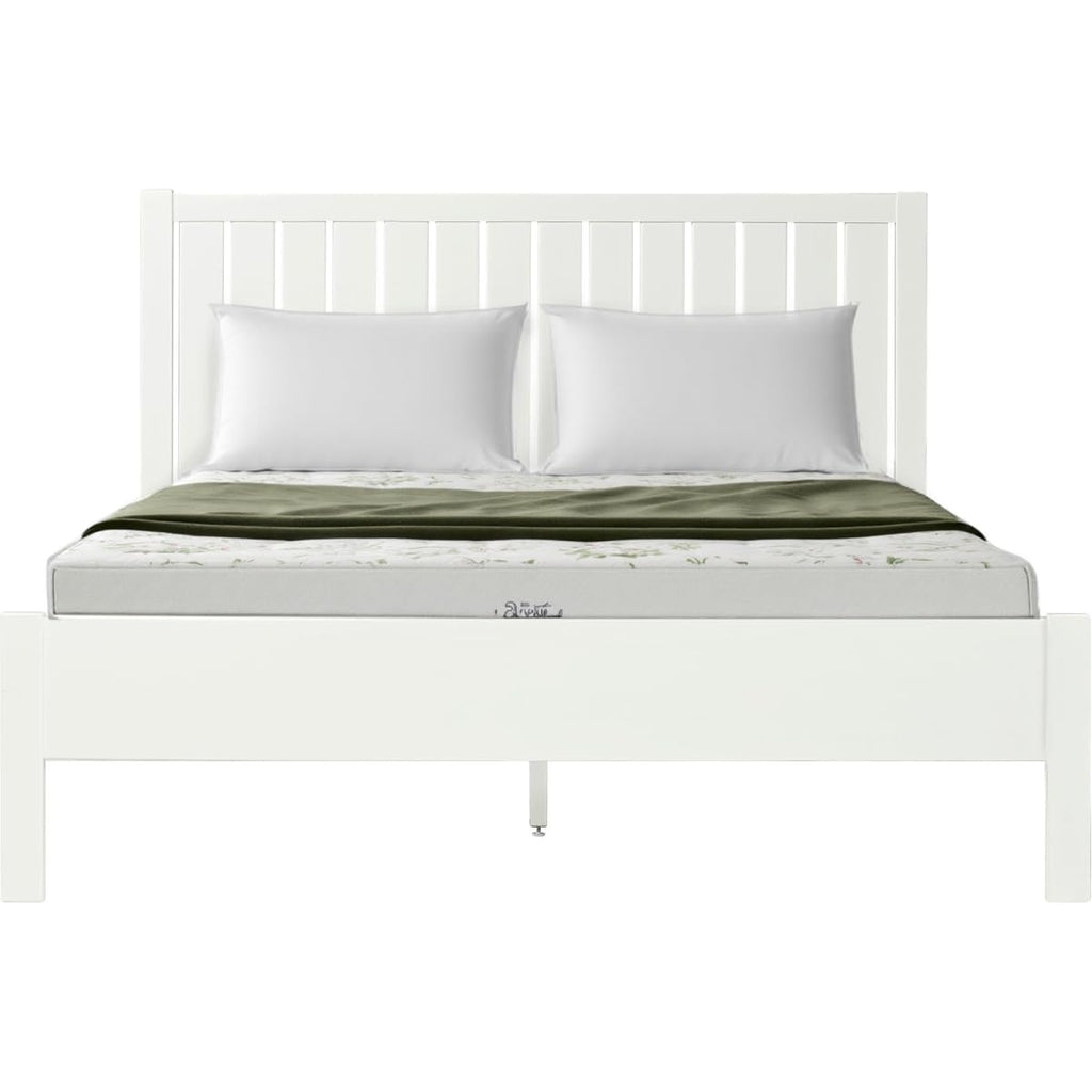Shiplap Texture Solid Wood King Bed Frame, White