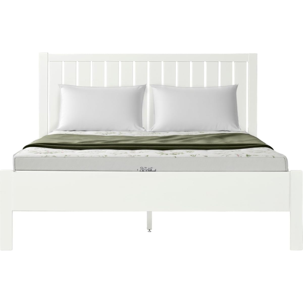 Shiplap Texture Solid Wood King Bed Frame, White