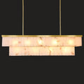Inspired Alabaster Style Rectangle Alabaster Chandelier, L55 Marble Rectangular Chandeliers for Dining Room, 2 Tiers Gold Dining Room Chandelier Over Table Brass Modern Cahndeliers for Kitchen Island(Include 12 Bulbs)