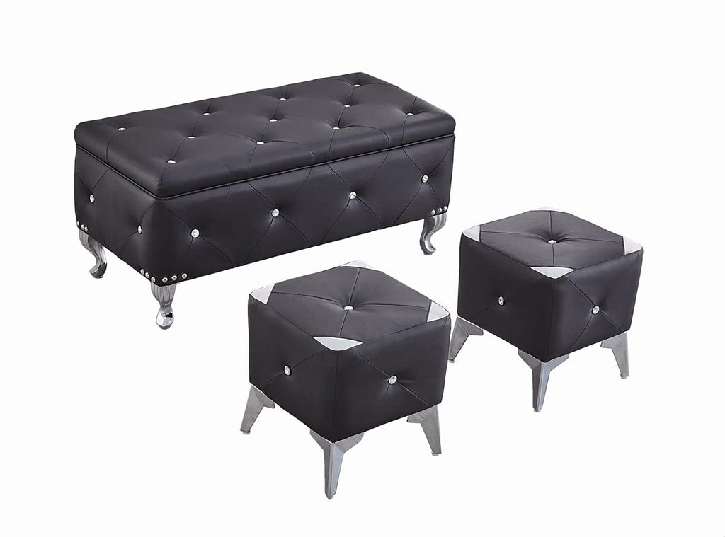 Faux Leather Large Storage Ottoman Bench Set Foot Rest Stools Bedroom with 2pcs Ottomans Upholstered, Black