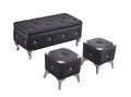 Faux Leather Large Storage Ottoman Bench Set Foot Rest Stools Bedroom with 2pcs Ottomans Upholstered, Black