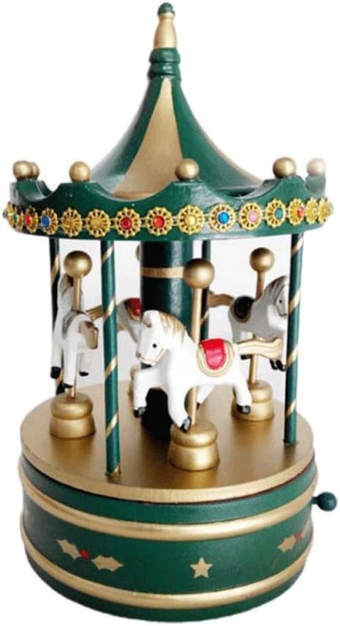 Wooden Rotating Music Box Carousel Music Box Christmas Decorations Music Box (Color : A) (C)