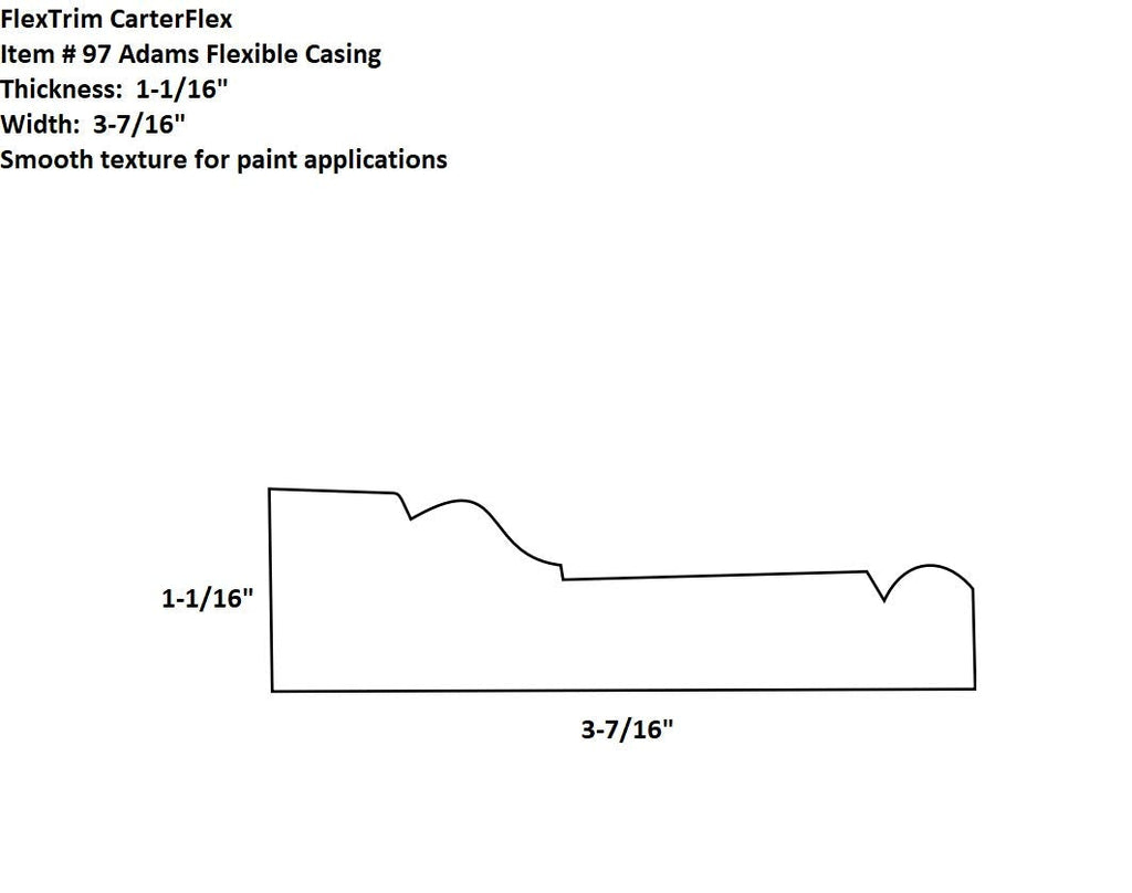 97 Adams: Flexible Casing Molding: 1-1/16" Thick x 3-7/16" Wide - PRE Curved to fit Specific Half Round Arches: 34"