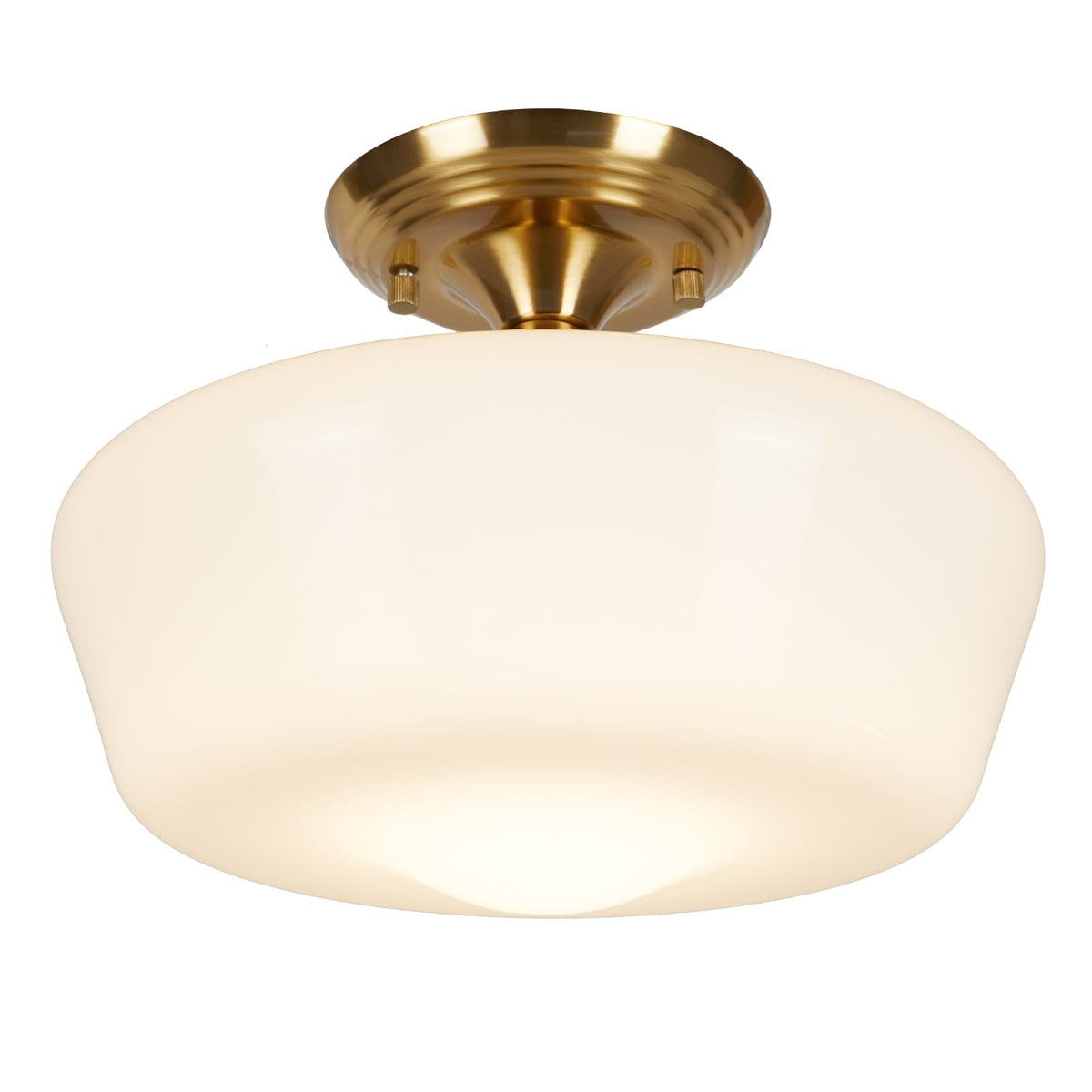 Schoolhouse Style Semi Flush Mount Ceiling Light Fixture, 12" Modern Gold Hallway Ceiling Lamp with Opal Milk Glass