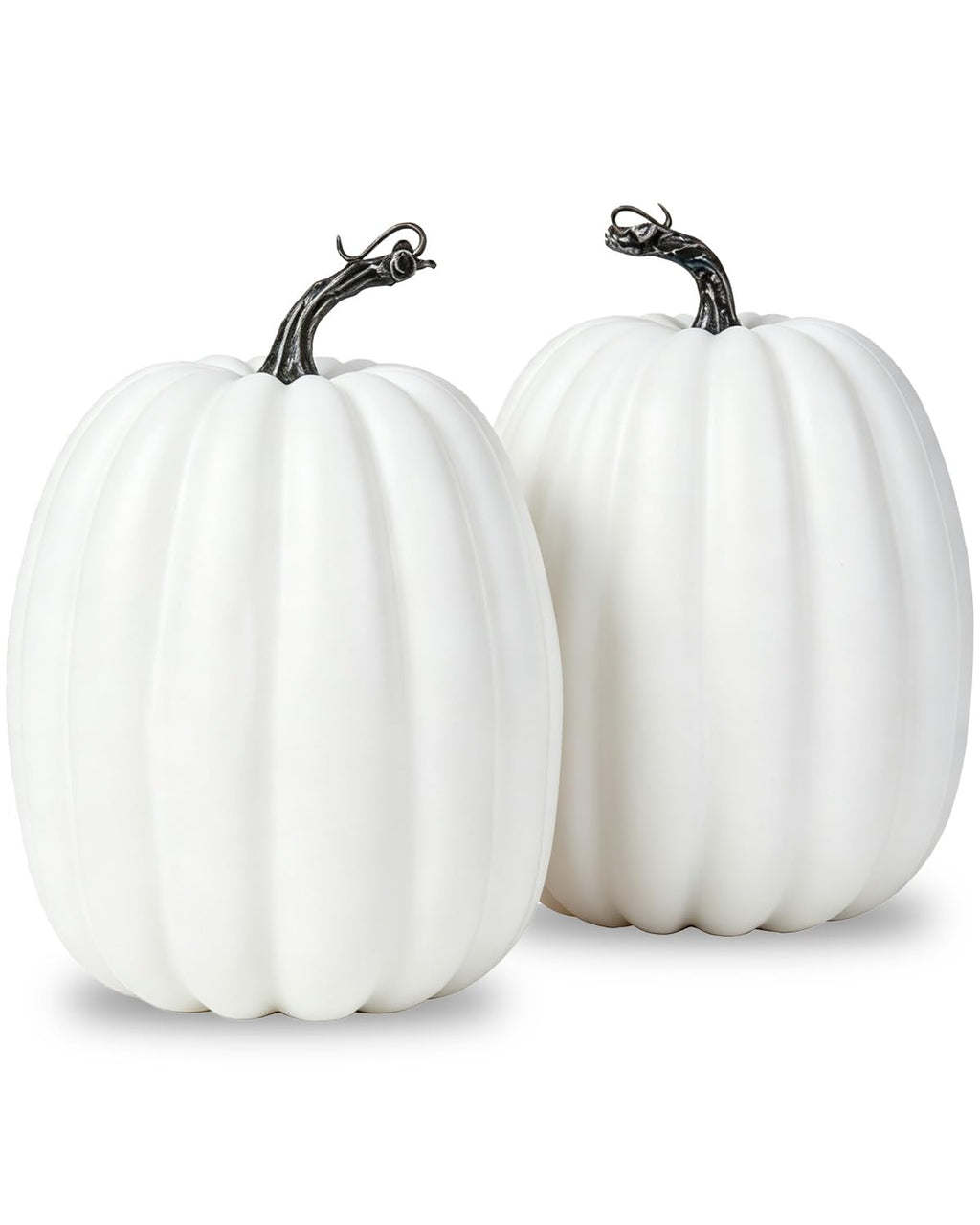 2 Pack 8 Inch Large White Artificial Pumpkins for Fall Decor