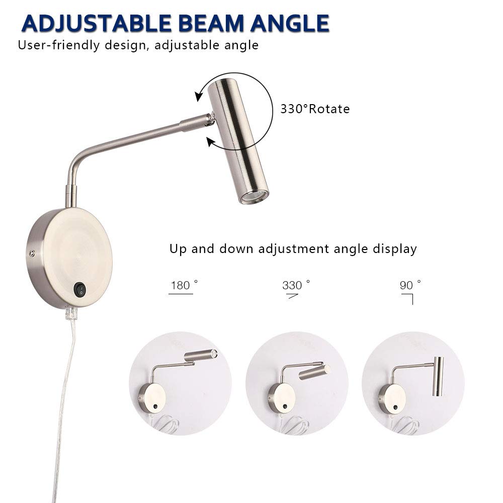 Wall Mounted Lamp, Sconce Light with Plug in Cords Wall Reading Light with Switch Bedroom Warm White