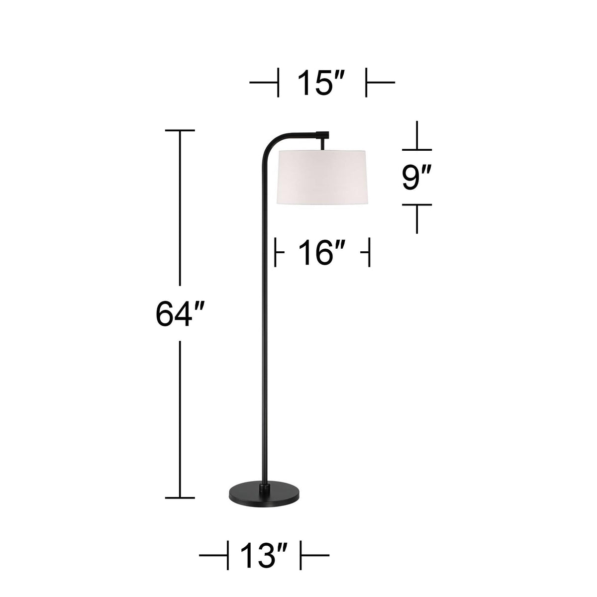 Inspired Arco Style Serra 64" Tall Black Chairside Arc Offset Arm Floor Lamp