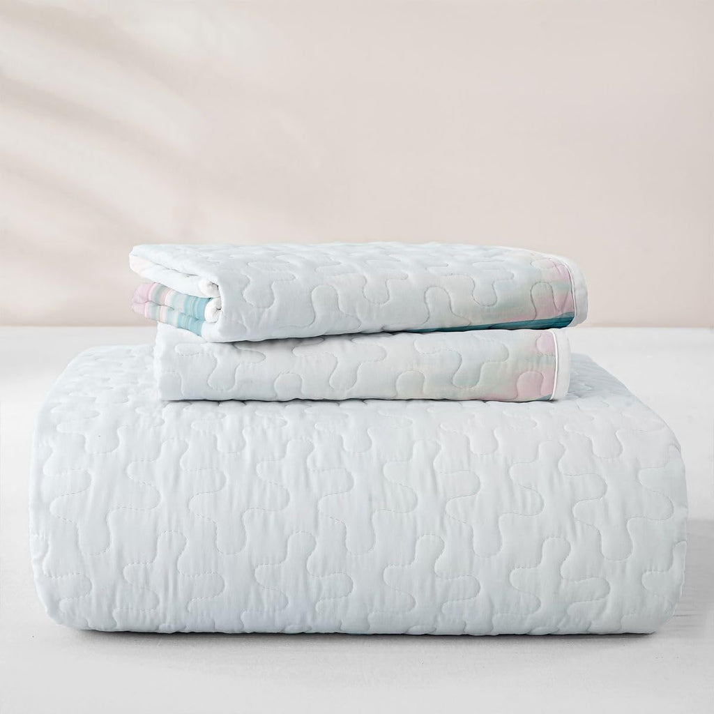 Abstract Beach Quilt Teal Pink Oil Painting Quilt Set Ocean Sea Wave Lake Quilted Bedspread Romantic Summer
