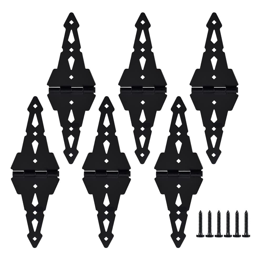 8" Heavy Duty Gate Hinges, 6 Pack Strap Hinges, Black