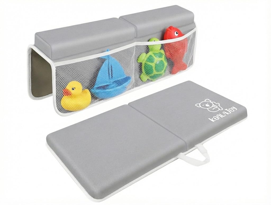 Comfortable Baby Bath Kneeler and Elbow Rest Pad - Thick Memory Foam Cushion - Non-Slip Mat with Toy Organizer