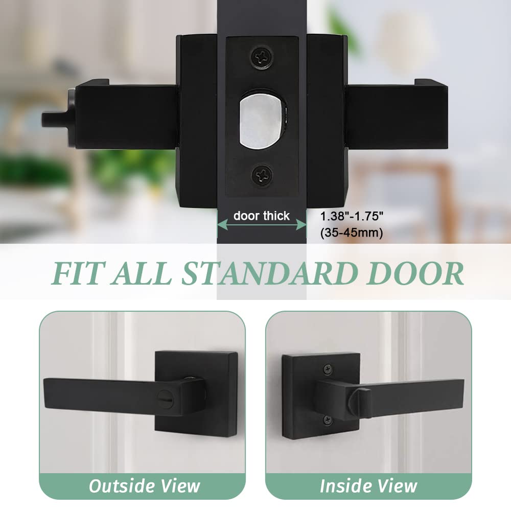 Bedroom/Bathroom Door Handles Levers Square Plate Interior Privacy Door Locksets,Matte Black (6Pack)