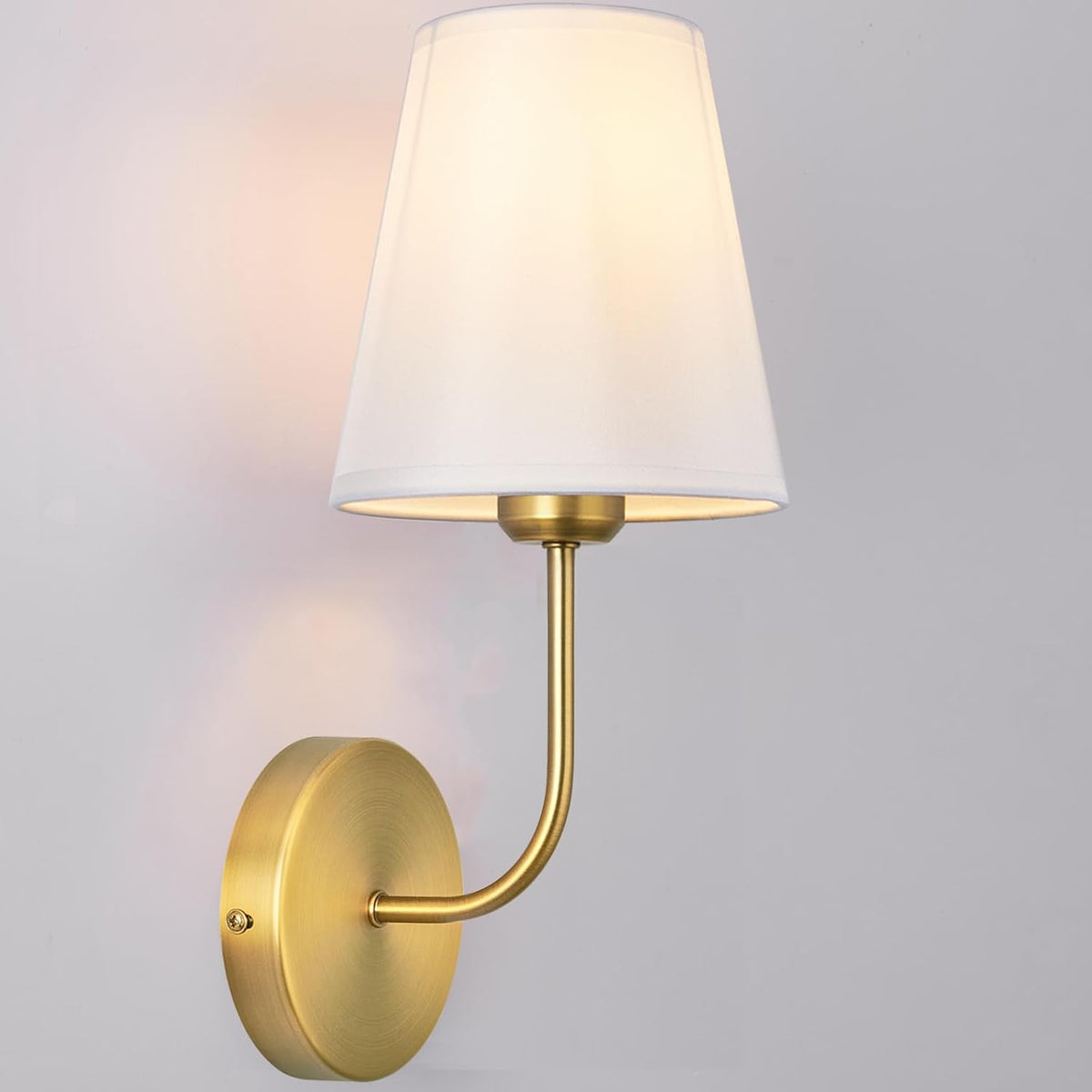 Antique Brass Hardwired Wall Sconce Set of 2 - Gold Finish with White Fabric Shades，Bedroom Lighting, Living Room