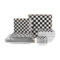 Checker Porcelain Square Dinnerware Set for 4, Dishes Set for 4 with 3.3-inch Dipping Saucers, Black and White Plates