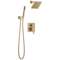 Modern Square Shower System Faucet Set, Brushed Gold 6.5-inch Shower Head and Handle Set, Valve Trim Kit, Champagne