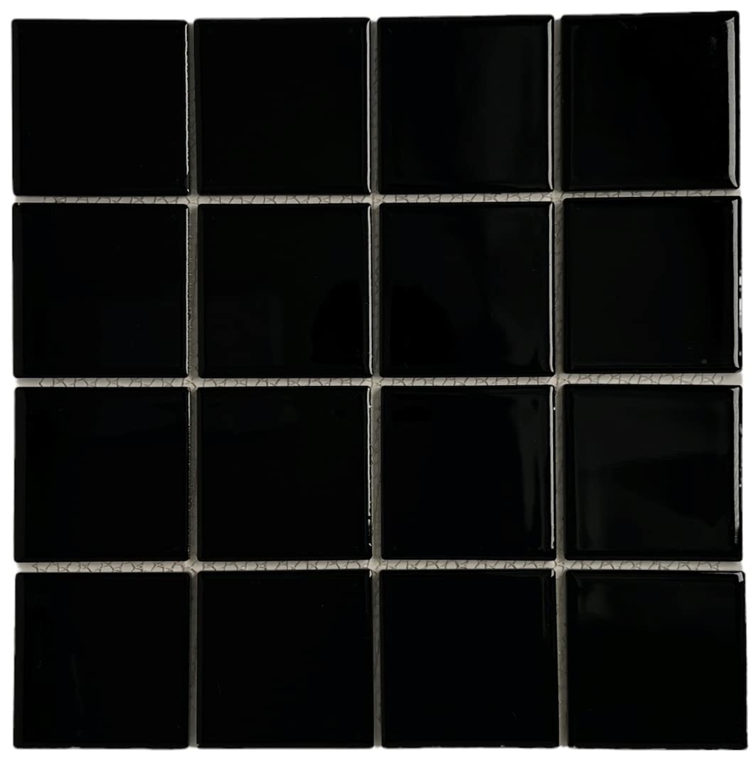 5 sq.ft. Black 3x3 Inches Porcelain Tile - Polished Square Mosaic for Swimming Pools, Spas, Showers, Kitchen