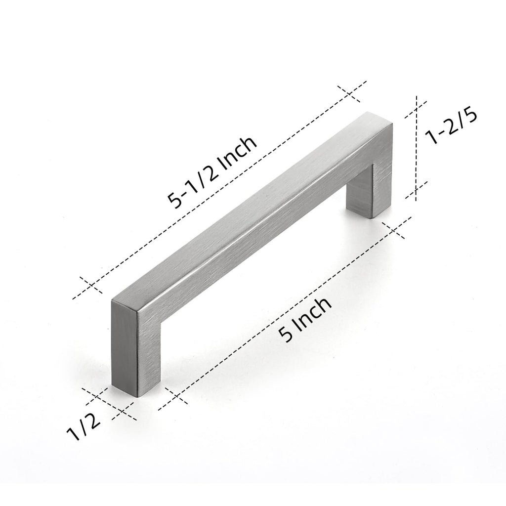 Brushed Nickel Square Cabinet Handles & Pulls 5 Inch 3 Pack