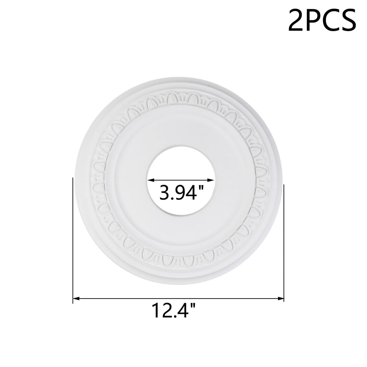 2PCS White Decorative Ceiling Medallion, 12.4" OD x 3.94" ID