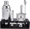 Set Stainless Steel Cocktail Shaker Mixer Drink Bartender Browser Kit Bars Tools with Wine Rack Stand - Set of 10