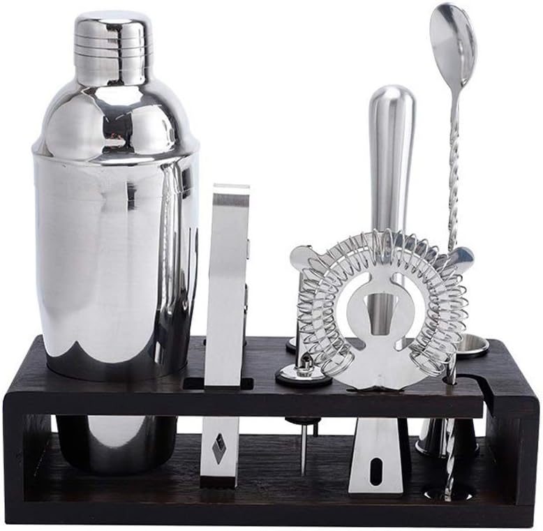 Set Stainless Steel Cocktail Shaker Mixer Drink Bartender Browser Kit Bars Tools with Wine Rack Stand - Set of 10