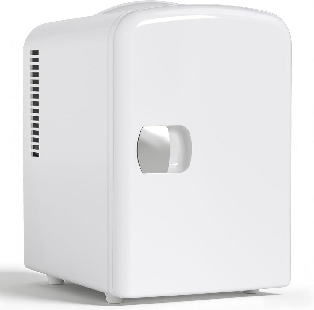 4L/6 Can Portable Mini Fridge,Personal Compact Refrigerator,Small Cooler for Food,Drinks or Skin Care, AC/DC for Bedroom, Car, Office & Dorm, White