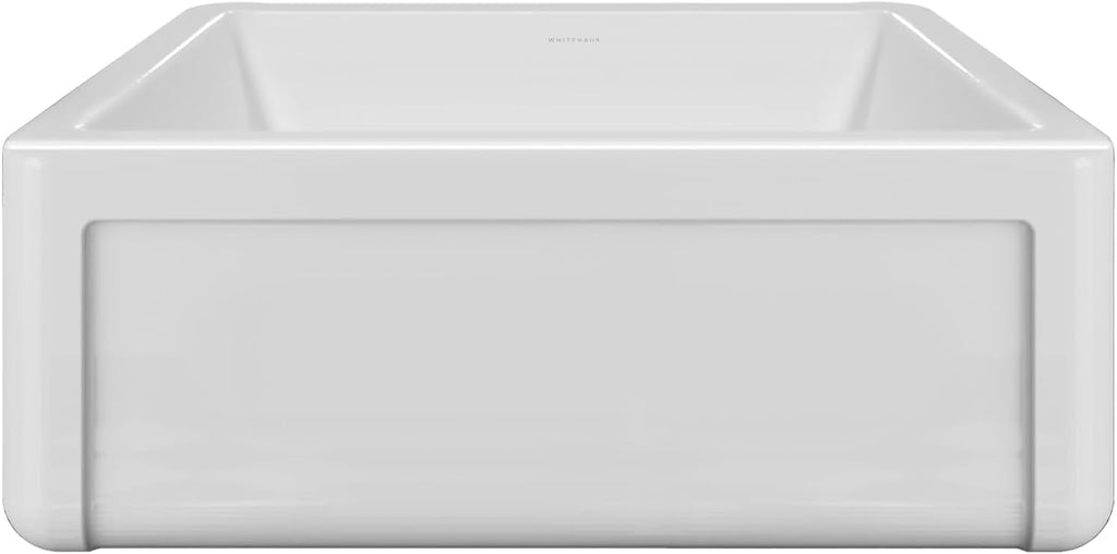Kitchen Sink, 27" Reversible Single Bowl Fireclay Sink with Three Edge Frame, Plain Front Apron, Gloss White Finish