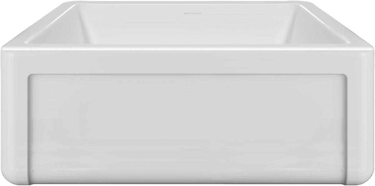 Kitchen Sink, 27" Reversible Single Bowl Fireclay Sink with Three Edge Frame, Plain Front Apron, Gloss White Finish