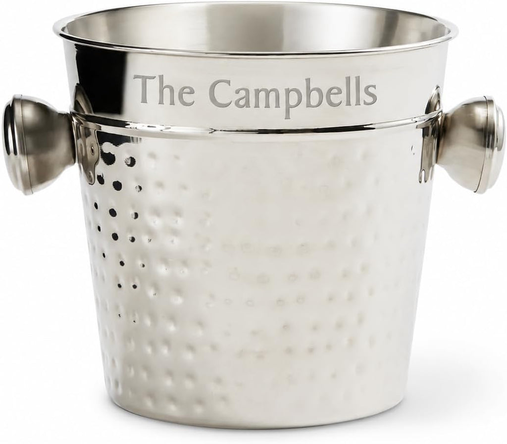 Hampton Collection Custom Engraved Wine Chiller and Ice Bucket - Stainless Steel Ice Tub, Hand-Hammered Detail