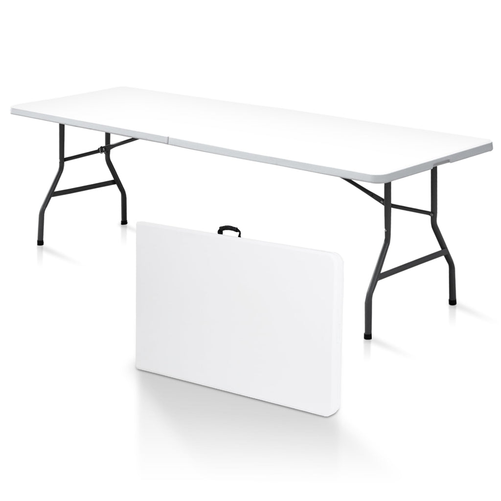 8FT Folding Picnic Table for Indoor Outdoor, Portable Fold-in-Half Plastic Dining Camping Party Table with Carrying
