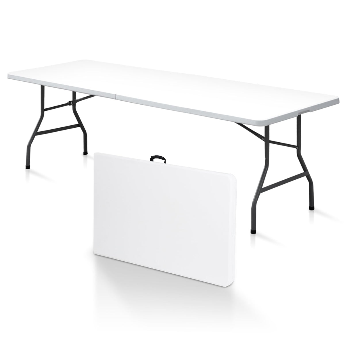 8FT Folding Picnic Table for Indoor Outdoor, Portable Fold-in-Half Plastic Dining Camping Party Table with Carrying