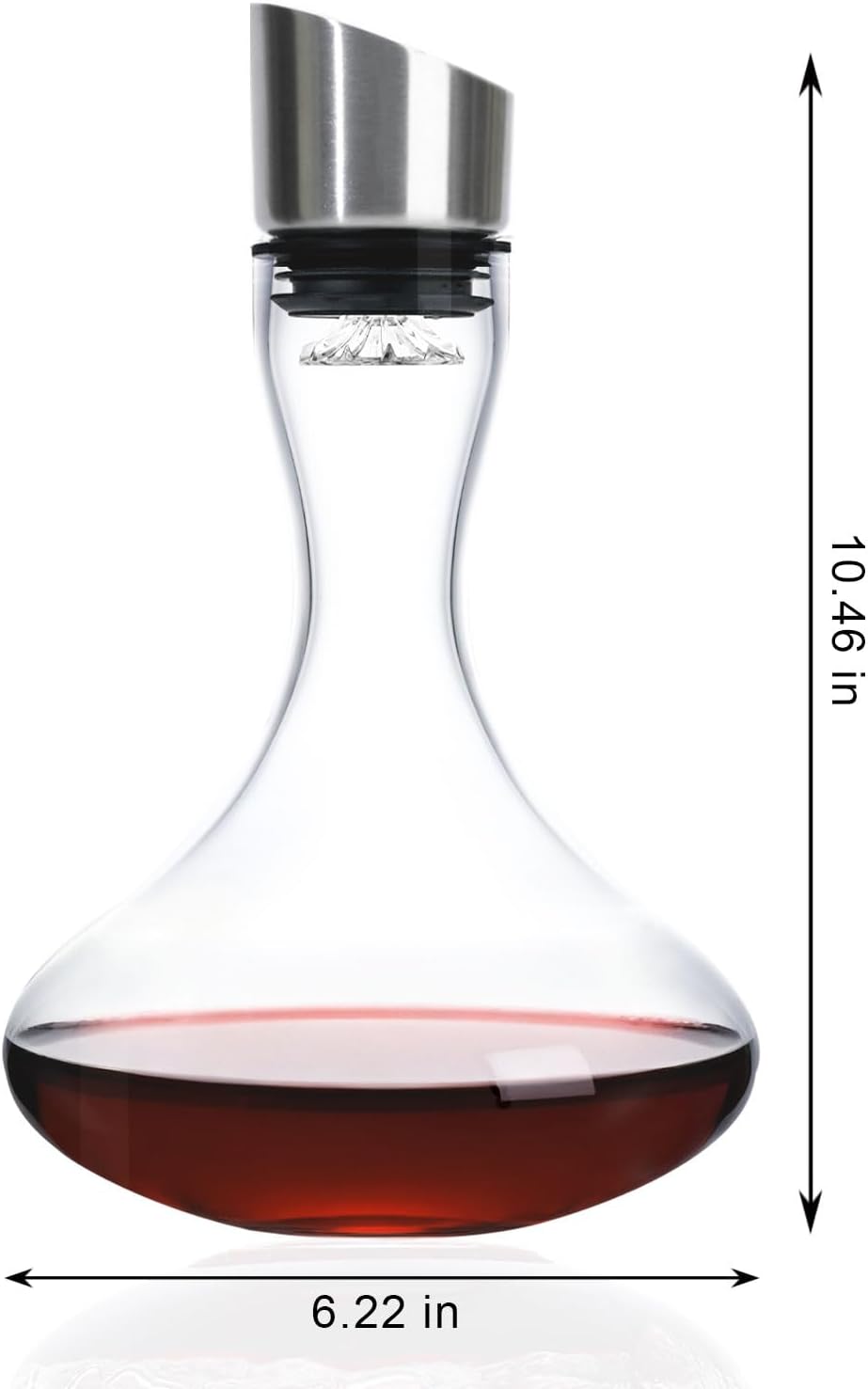 Hand Blown Wine Decanter with Aerator, 1300ml/44oz Red Wine Decanter, Crystal Wine Carafe with Stainless Steel Pour