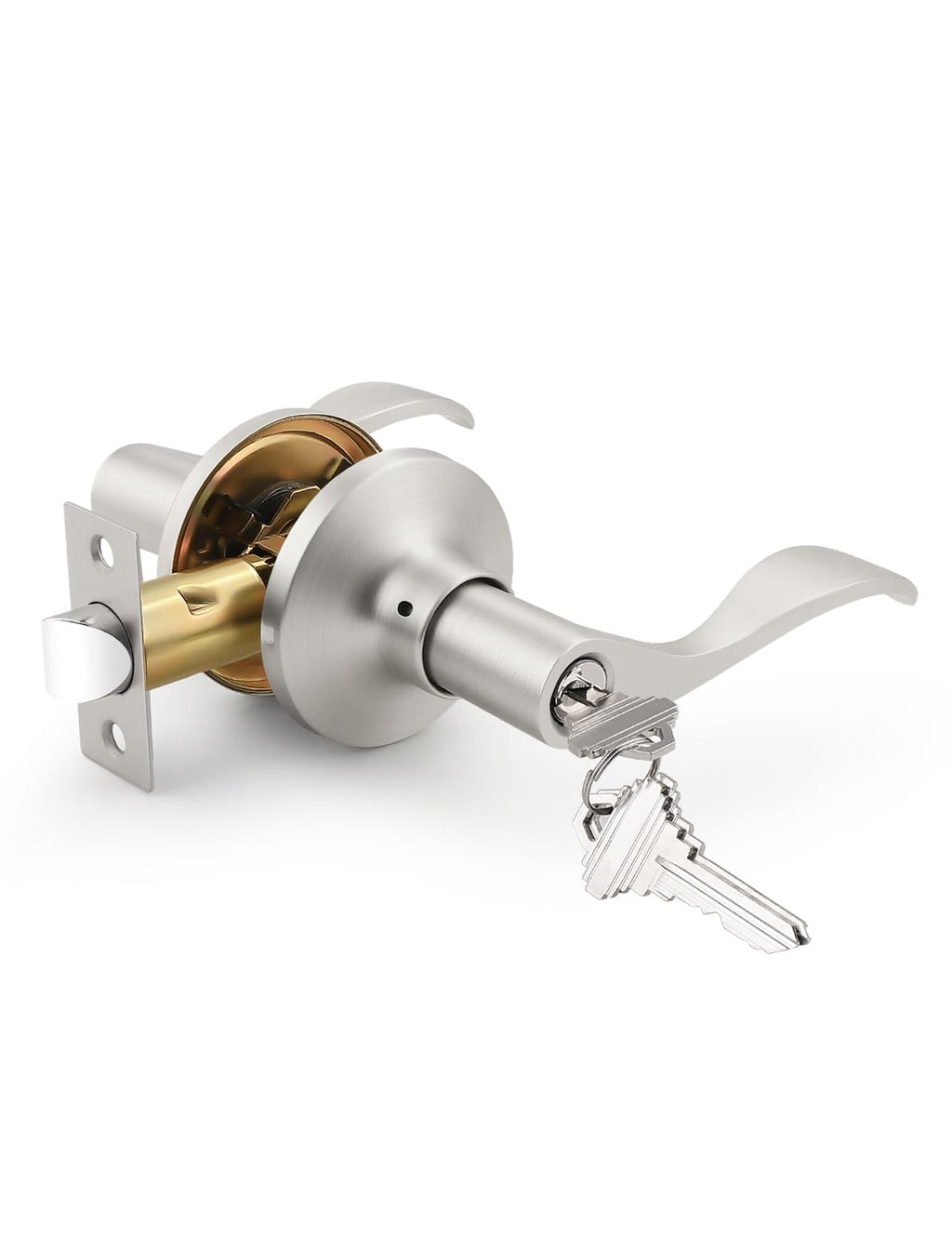 3 Pack Exterior Door Handle Entry Door Lever with Lock and Key, Entrance Door Handles Lockset in Satin Nickel Each