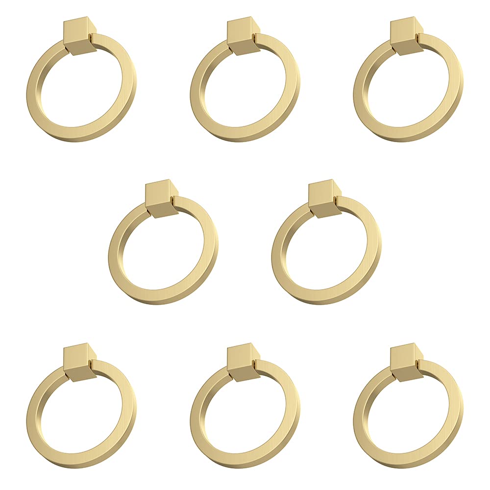 8Pcs 2.0" x 1-7/8" Solid Brasss Pulls for Dresser Drawer Ring Pulls Furniture Hardware Brushed Gold Wardrobe Door