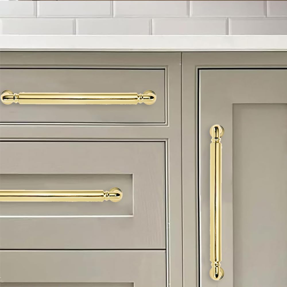 Polished Brass Heavy-Duty Solid Cabinet Pulls, 5 Inch (128mm) Hole Center,Polished Gold Drawer Pulls, Cabinet